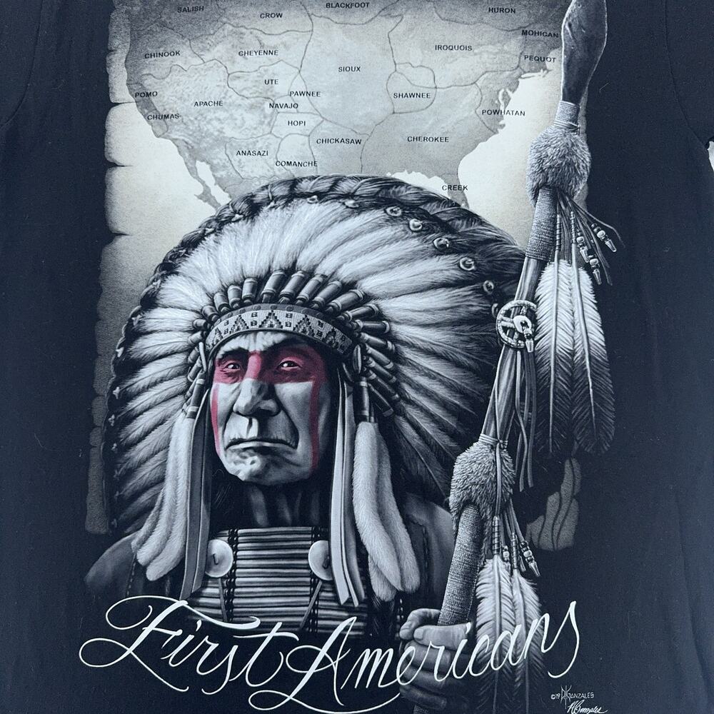 DGA First Americans Shirt Mens XL Native Chief Map Graphic Tee 2019 Gonzales